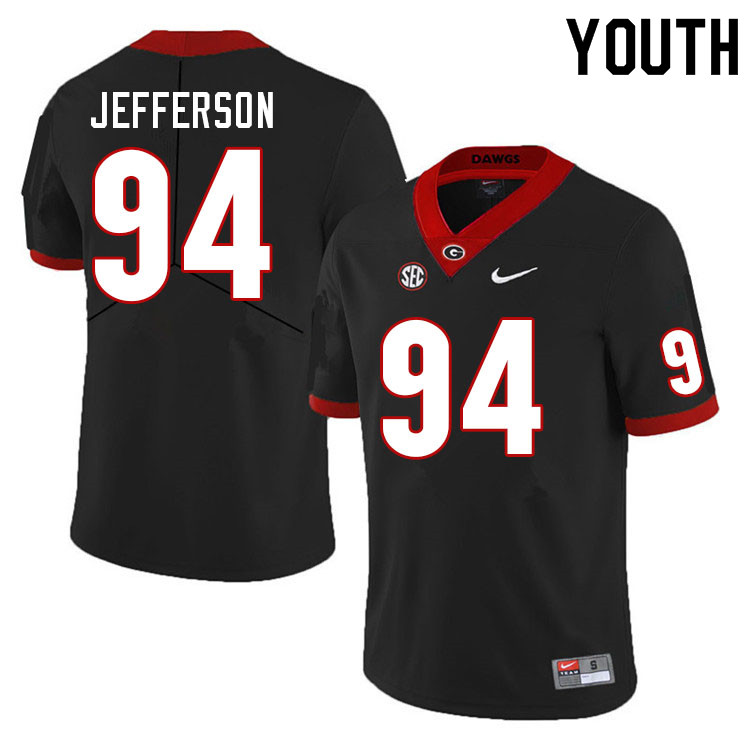 Youth #94 Jonathan Jefferson Georgia Bulldogs College Football Jerseys Sale-Black - Click Image to Close